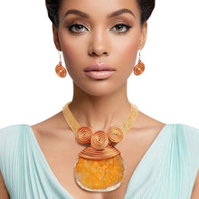 Load image into Gallery viewer, Pendant Orange Druzy Stone Wire Tribal Necklace