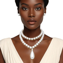 Load image into Gallery viewer, Bead Matte Silver Teardrop Pendant Double Necklace