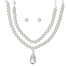 Load image into Gallery viewer, Bead Matte Silver Teardrop Pendant Double Necklace