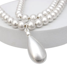 Load image into Gallery viewer, Bead Matte Silver Teardrop Pendant Double Necklace