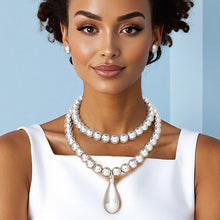 Load image into Gallery viewer, Beaded Silver Teardrop Pendant Double Necklace Set