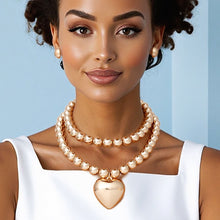 Load image into Gallery viewer, Beaded Gold Heart Pendant Double Necklace Set