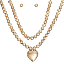 Load image into Gallery viewer, Beaded Gold Heart Pendant Double Necklace Set