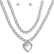 Load image into Gallery viewer, Beaded Silver Heart Pendant Double Necklace Set