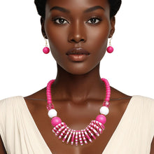 Load image into Gallery viewer, Beaded Funky Fuchsia and White Disc Necklace Set