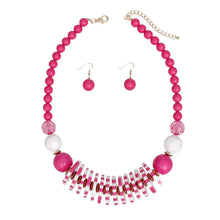 Load image into Gallery viewer, Beaded Funky Fuchsia and White Disc Necklace Set