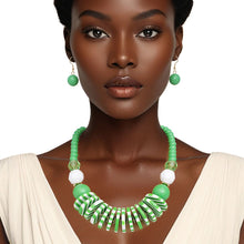 Load image into Gallery viewer, Beaded Funky Green and White Disc Necklace Set
