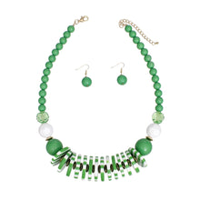 Load image into Gallery viewer, Beaded Funky Green and White Disc Necklace Set