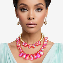 Load image into Gallery viewer, Beaded Fuchsia Iridescent Teardrop Bead Necklace