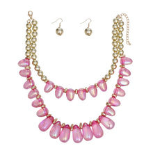 Load image into Gallery viewer, Beaded Fuchsia Iridescent Teardrop Bead Necklace