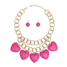 Load image into Gallery viewer, Bib Chunky Fuchsia Wooden Heart Bead Necklace