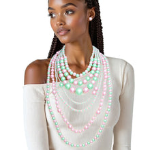 Load image into Gallery viewer, AKA Sorority Pink Green 7 Strand Pearl Necklace