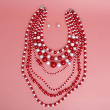 Load image into Gallery viewer, DST Sorority Red White 7 Strand Pearl Necklace