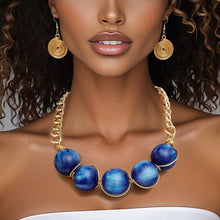 Load image into Gallery viewer, Collar Blue Galactic Bead Gold Chain Necklace