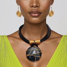 Load image into Gallery viewer, Pendant Black Leather Wire Wrapped Resin Necklace