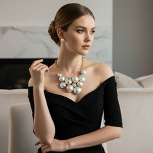 Load image into Gallery viewer, Bib Chunky Aurbo Crystal Pearl Evening Necklace