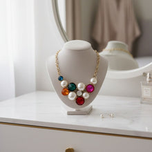 Load image into Gallery viewer, Bib Chunky Multi Crystal Pearl Evening Necklace