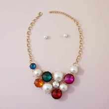 Load image into Gallery viewer, Bib Chunky Multi Crystal Pearl Evening Necklace