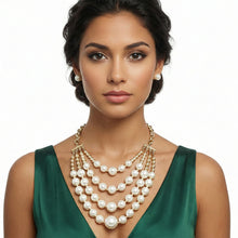 Load image into Gallery viewer, Cream Pearl and Gold Bead Layered Bib Necklace