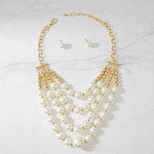 Load image into Gallery viewer, Cream Pearl and Gold Bead Layered Bib Necklace