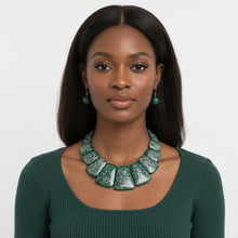 Load image into Gallery viewer, Bib Green Resin and Silver Confetti Large Necklace