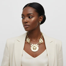 Load image into Gallery viewer, Bib Oversized Gold Sculptural Metal Disc Necklace