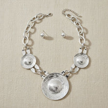 Load image into Gallery viewer, Bib Oversized Silver Sculptural Metal Disc Necklace