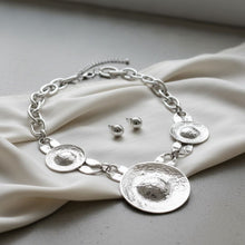 Load image into Gallery viewer, Bib Oversized Silver Sculptural Metal Disc Necklace