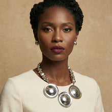 Load image into Gallery viewer, Bib Polished Silver Sculptural Metal Disc Necklace