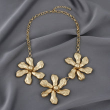 Load image into Gallery viewer, Bib Matte Gold Chunky Floral Organic Necklace