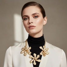 Load image into Gallery viewer, Bib Matte Gold Chunky Floral Organic Necklace