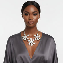 Load image into Gallery viewer, Bib Matte Silver Chunky Floral Organic Necklace