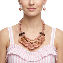 Load image into Gallery viewer, Blush Pink Bib Wood Bead and Link Layer Necklace