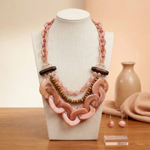 Load image into Gallery viewer, Blush Pink Bib Wood Bead and Link Layer Necklace