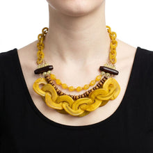 Load image into Gallery viewer, Yellow Bib Wood Bead and Link Layer Necklace
