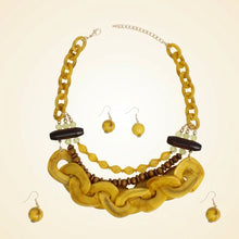 Load image into Gallery viewer, Yellow Bib Wood Bead and Link Layer Necklace