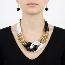 Load image into Gallery viewer, Black White Colorblock Bead Looped Layer Necklace