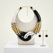 Load image into Gallery viewer, Black White Colorblock Bead Looped Layer Necklace
