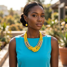 Load image into Gallery viewer, Yellow Colorblock Bead Looped Layer Necklace