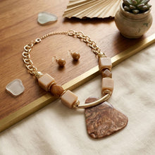 Load image into Gallery viewer, Brown Geometric Pendant Marbled Modern Necklace
