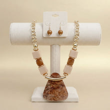 Load image into Gallery viewer, Brown Geometric Pendant Marbled Modern Necklace