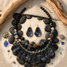 Load image into Gallery viewer, Midnight Marbled Black Teardrop Bead Bib Necklace