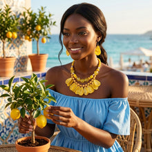Load image into Gallery viewer, Sunny Marbled Yellow Teardrop Bead Bib Necklace