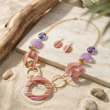Load image into Gallery viewer, Long Fuchsia Stripe Mixed Elements Link Necklace