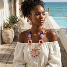 Load image into Gallery viewer, Long Fuchsia Stripe Mixed Elements Link Necklace