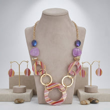 Load image into Gallery viewer, Long Fuchsia Stripe Mixed Elements Link Necklace