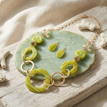 Load image into Gallery viewer, Long Green Stripe Mixed Elements Link Necklace