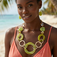 Load image into Gallery viewer, Long Green Stripe Mixed Elements Link Necklace