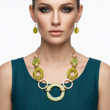 Load image into Gallery viewer, Long Green Stripe Mixed Elements Link Necklace