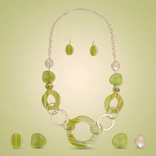 Load image into Gallery viewer, Long Green Stripe Mixed Elements Link Necklace